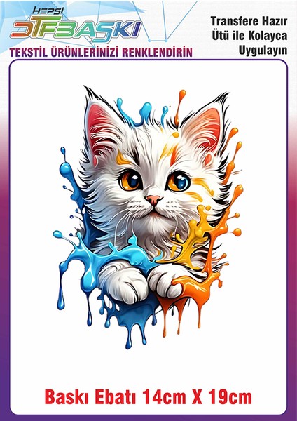 Sevimli Beyaz Kedi Ütü ile Yapışan Kumaş Tekstil Kıyafet Dtf Baskı