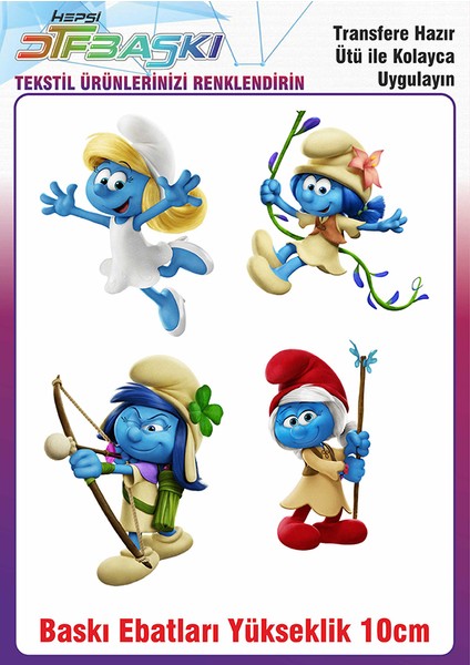 Şirinler 4 Adet Ütü ile Yapışan Tekstil Transfer Baskı