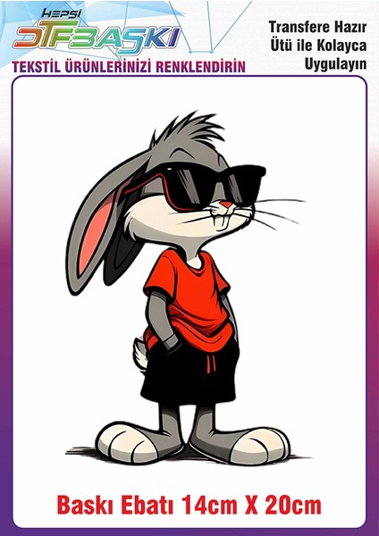 Bugs Bunny Ütü ile Yapışan Kumaş Tekstil Kıyafet Dtf Baskı