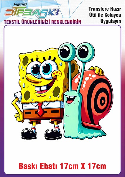 Süngerbob Ütü ile Yapışan Kumaş Tekstil Kıyafet Dtf Baskı