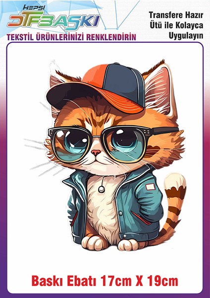 Sevimli Kedi Ütü ile Yapışan Kumaş Tekstil Kıyafet Dtf Baskı