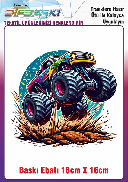 Monster Car Ütü ile Yapışan Kumaş Tekstil Kıyafet Dtf Baskı