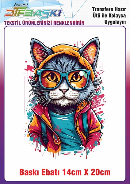 Renkli Kedi Ütü ile Yapışan Kumaş Tekstil Kıyafet Dtf Baskı
