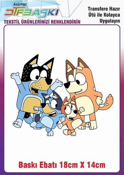 Bluey Temalı Ütü ile Yapışan Kumaş Tekstil Kıyafet Dtf Baskı