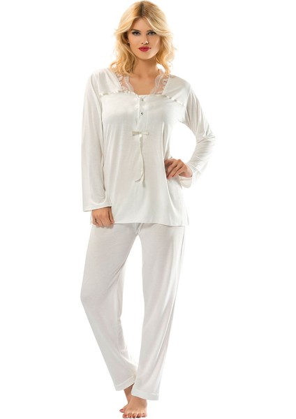 Techmrt Ekru Penye Pijama Takımı - 1556 - Beden L