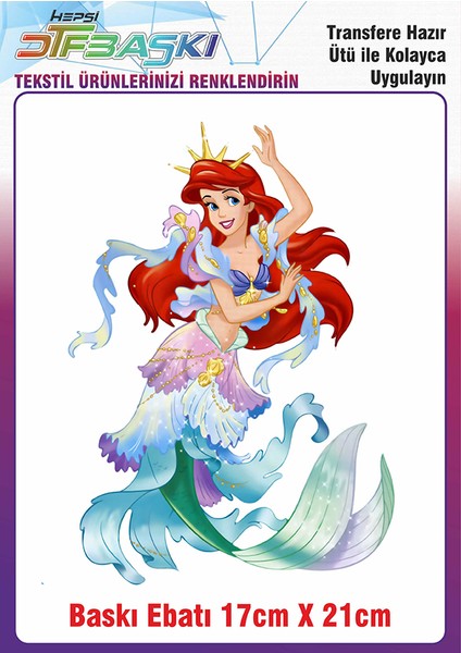 Küçük Deniz Kızı Ütü ile Yapışan Kumaş Tekstil Kıyafet Dtf Baskı