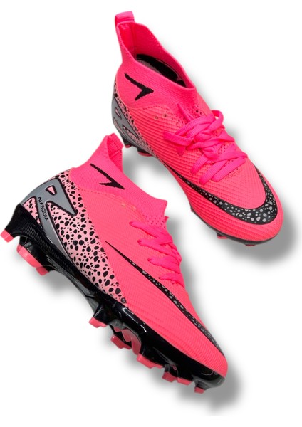 Yeni Model Özel Taban Çocuk Çoraplı Krampon Pembe Siyah Desenli