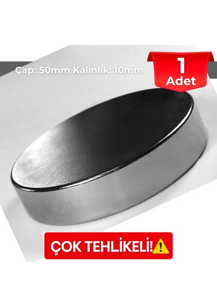 [1 Adet] Neodyum Mıknatıs Çap: 50MM Kalınlık: 10MM [D50X10] Ndfeb Güçlü Mıknatıs [N090]