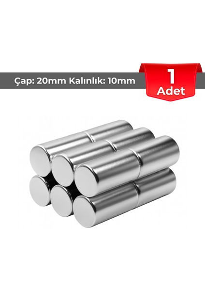 [1 Adet] Neodyum Mıknatıs Çap: 10MM Kalınlık: 20MM [D10X20] Ndfeb Güçlü Mıknatıs – Yuvarlak [N064]