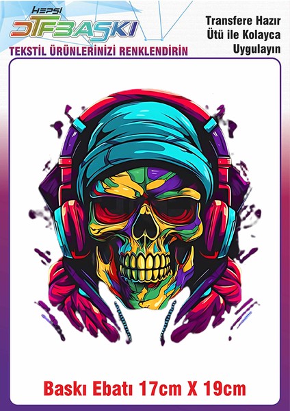 Müzik Dinleyen Kurukafa Ütü ile Yapışan Kumaş Tekstil Kıyafet Dtf Baskı