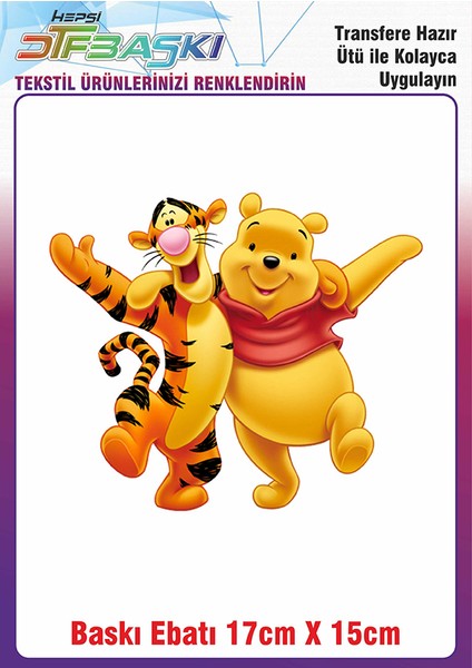 Winnie The Pooh Ütü ile Yapışan Kumaş Tekstil Kıyafet Dtf Baskı