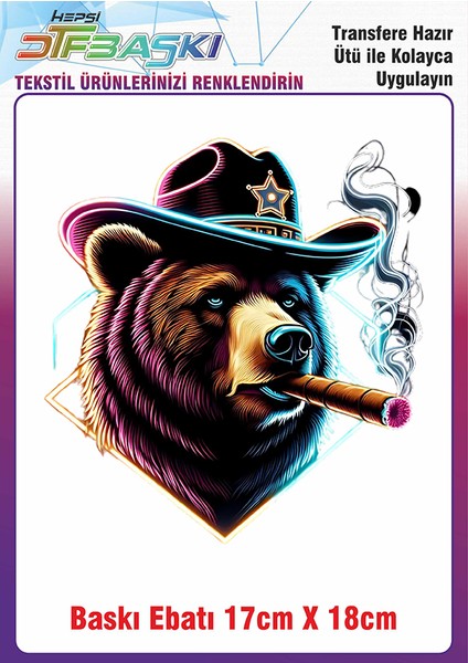 Şerif Ayı Ütü ile Yapışan Kumaş Tekstil Kıyafet Dtf Baskı