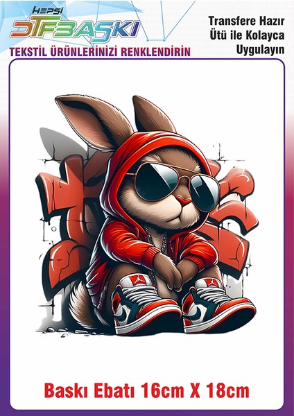 Hiphop Tavşan Ütü ile Yapışan Kumaş Tekstil Kıyafet Dtf Baskı