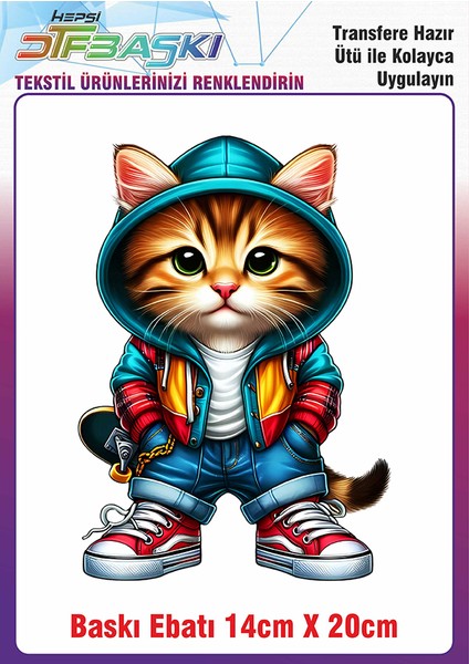 Sevimli Kedi Ütü ile Yapışan Kumaş Tekstil Kıyafet Dtf Baskı