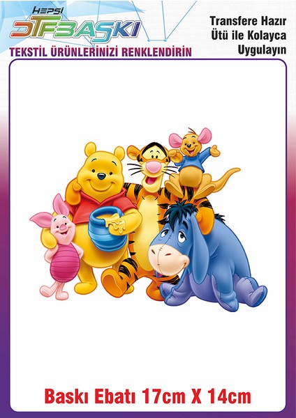 Winnie The Pooh Ütü ile Yapışan Kumaş Tekstil Kıyafet Dtf Baskı