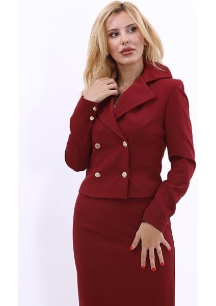 Gömlek Yaka Kuruvaze Kısa Ceket-Bordo