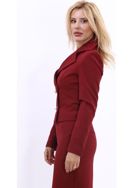 Gömlek Yaka Kuruvaze Kısa Ceket-Bordo modelleri