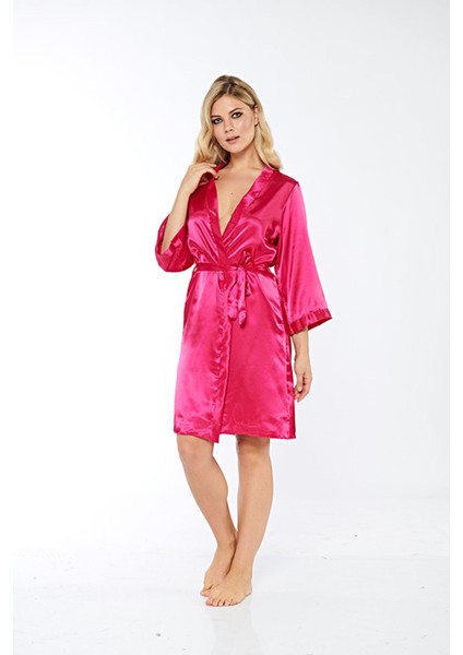 Techmrt Fuşya Ipek Saten Sabahlık - 14007 - Beden Xl