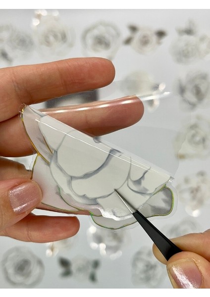 Florescence Altın Yaldızlı Siyah-Beyaz Özel Tasarım Gül Çiçeği Sticker Seti/20 Adet/etiket/çıkartma modelleri