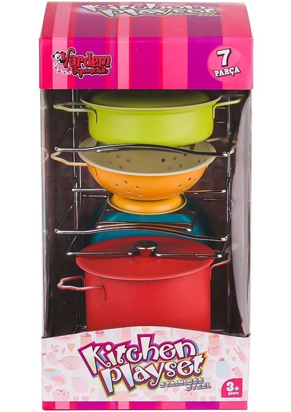 ATF-683G-5 Renkli Raflı Emaye Tencere Tava Seti 7 Parça -Vardem Oyuncak modelleri