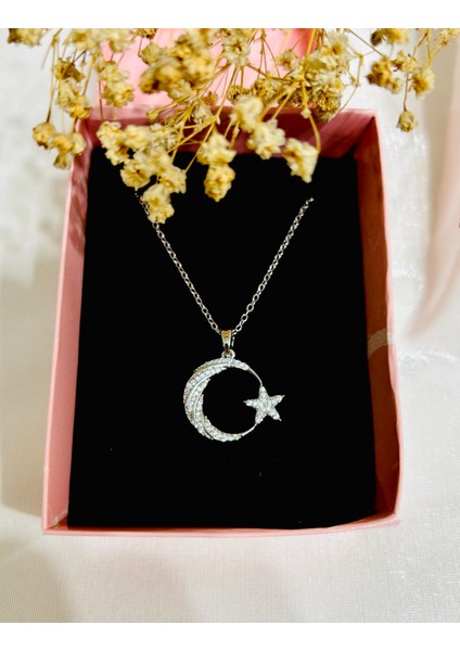 Ay Yıldız Figürlü Çelik Kolye – Altın ve Gümüş Renk Seçenekli, Şık ve Zarif Tasarım