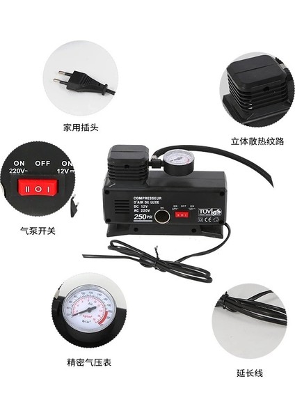 Buğz 220V ile 12V Oto Elektriği Çalışan Hava Lastik Şişirme Kompresörü 250 Psı Çok Amaçlı Yol Yardımı