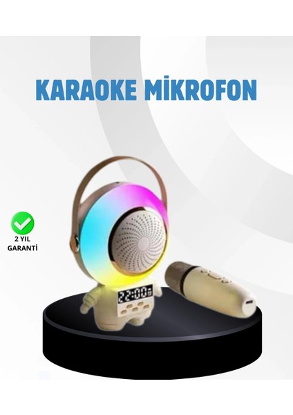 Buğz Renkli Işıklı Astronot Mini Bluetooth Speaker ve Karaoke Mikrofon