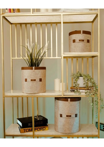 Deri Şeritli Yuvarlak Çok Amaçlı Düzenleyici Organizer Kutu Keçe Sepet (Maxi) 03815 fırsatları