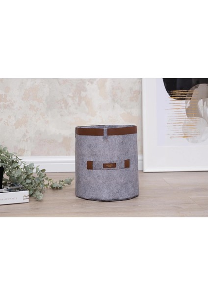 Deri Şeritli Yuvarlak Çok Amaçlı Düzenleyici Organizer Kutu Keçe Sepet (Maxi) 03815 indirimleri