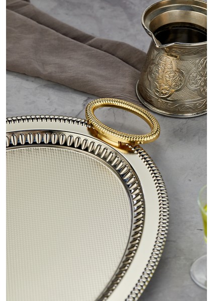 Oval Model Lüx Metal 2’li Sunum Tepsisi – Şık Kulplu Çay Tepsisi, Kahve ve Nişan Sunum Tepsisi Seti (37X28 cm ve 44X33 Cm) fırsatları