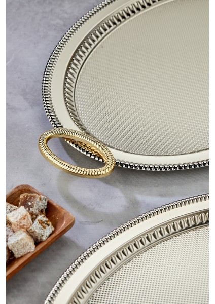 Oval Model Lüx Metal 2’li Sunum Tepsisi – Şık Kulplu Çay Tepsisi, Kahve ve Nişan Sunum Tepsisi Seti (37X28 cm ve 44X33 Cm) indirimleri