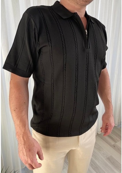 Fermuarlı Polo Yaka Triko