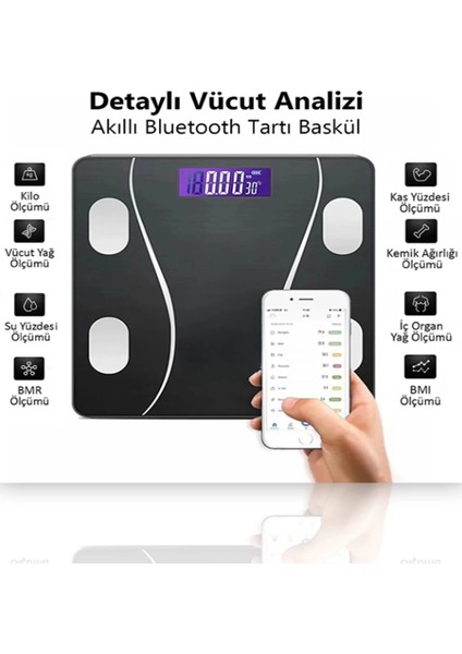 Dijital Baskül Yağ Su Kas Vücut Kitle Endeksi Kilo Ölçer Pilli Bluetoothlu fırsatları