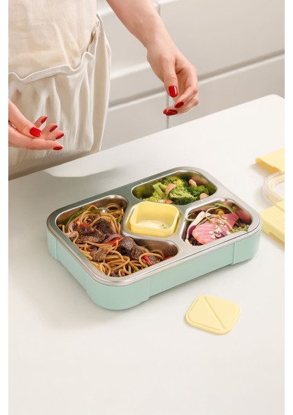 304 Çelik 1020 ml 4 Bölmeli Öğrenci Ofis Yemek Mama Kabı Sefertası MT181YSX fiyatları