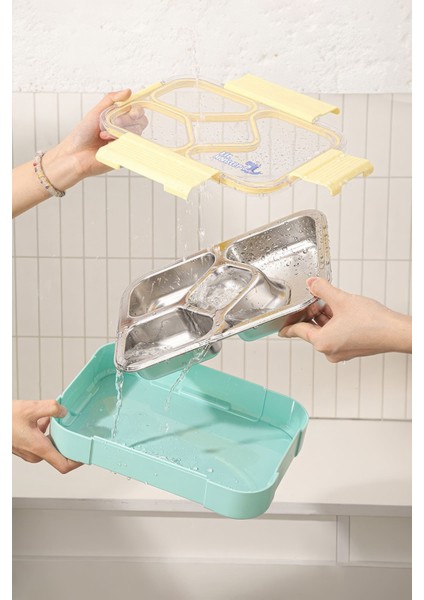 304 Çelik 1020 ml 4 Bölmeli Öğrenci Ofis Yemek Mama Kabı Sefertası MT181YSX indirimleri