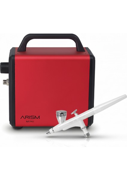 Turuncu Arism Mini (Kırmızı) HB-040 Airbrush (Beyaz) Kompresör Seti