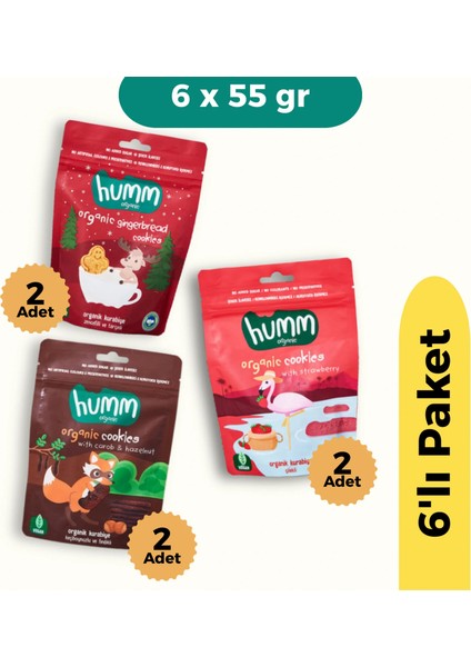 Buğz Humm Organik Kurabiye 6'lı Set (Keçiboynuzlu ve Fındıklı & Zencefilli ve Tarçınlı & Çilekli)