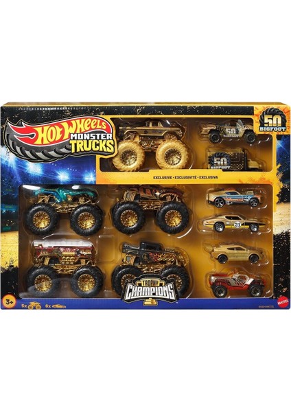 JDW07 Hot Wheels Monster Trucks Bigfoot Trophy Şampiyonları Araba ve Kamyon Çokl