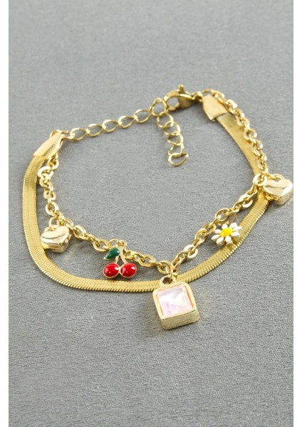 Buğz Dikdörtgen Şans Mineli Çelik Bileklik