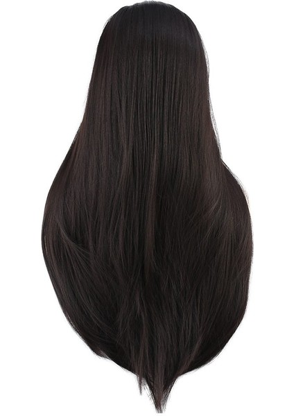 Düz Perçemli Uzun Fiber Sentetik Peruk / Kahverengi indirimleri