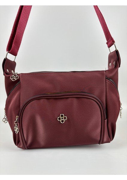 Kadın Suni Deri Bordo Çok Gözlü Günlük Midi Boy Omuz Çantası fiyatları