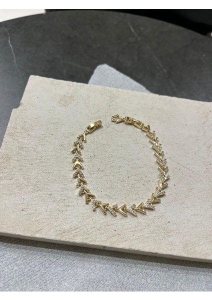 14K Örüntü Taşlı V Kılçık Bileklik fırsatları