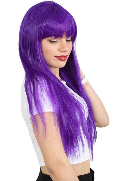 Uzun Kahküllü Fiber Sentetik Peruk / Mor fiyatları