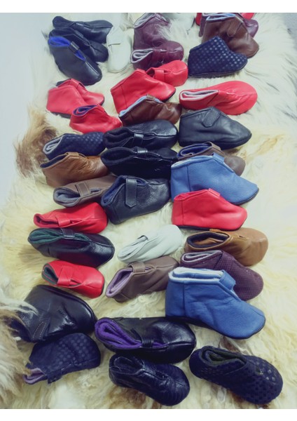 Unisex Organik Hakiki Kuzu Deri Içi Polarlı Hakiki Bebek Patiği Ayakkabı Panduf