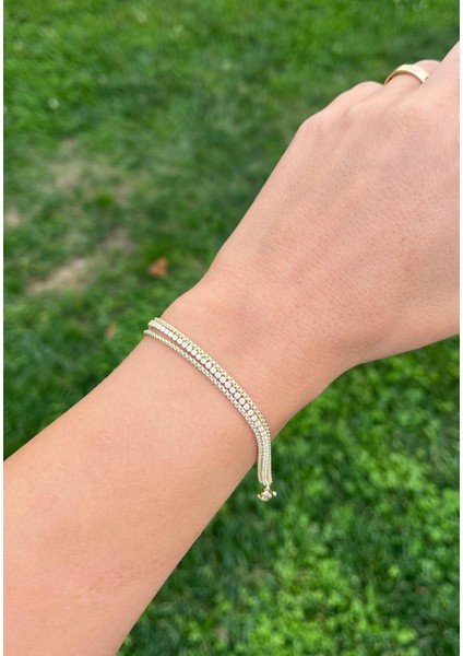 14K Üç Sıra Taşlı Su Yolu Bileklik