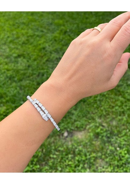 Gümüş Renkli Taşlı Kelepçe