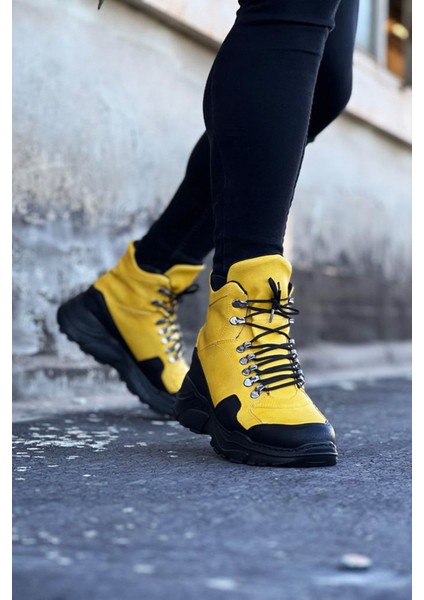 Sarı-Siyah Renk Uzun Bağcıklı Bot fiyatları