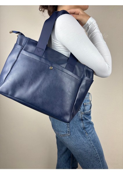 Kadın Suni Deri Lacivert Geniş Hacimli Casual Maxi Boy Omuz Çantası modelleri