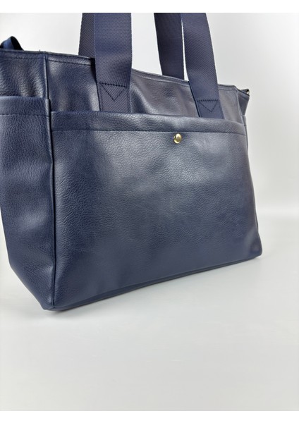 Kadın Suni Deri Lacivert Geniş Hacimli Casual Maxi Boy Omuz Çantası fırsatları