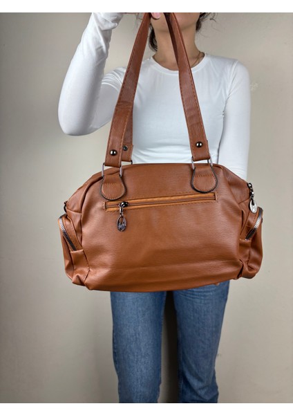 Kadın Suni Deri Taba Çok Cepli Modern Maxi Boy Omuz Çantası modelleri